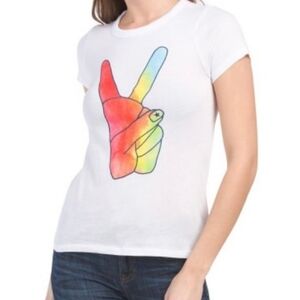 Chaser Colorful Peace Sign Tee Sz Large